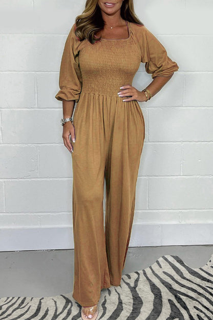 Simplicity Fold Square Collar Loose Jumpsuits