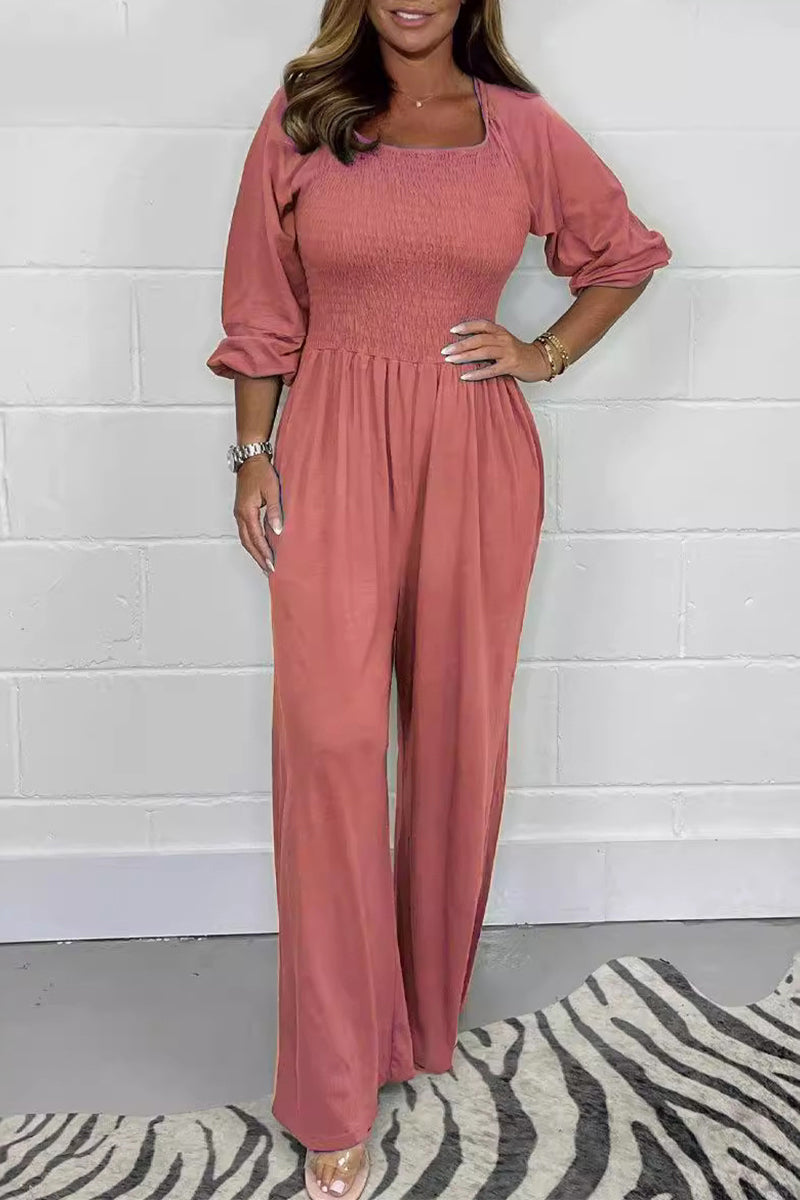 Simplicity Fold Square Collar Loose Jumpsuits