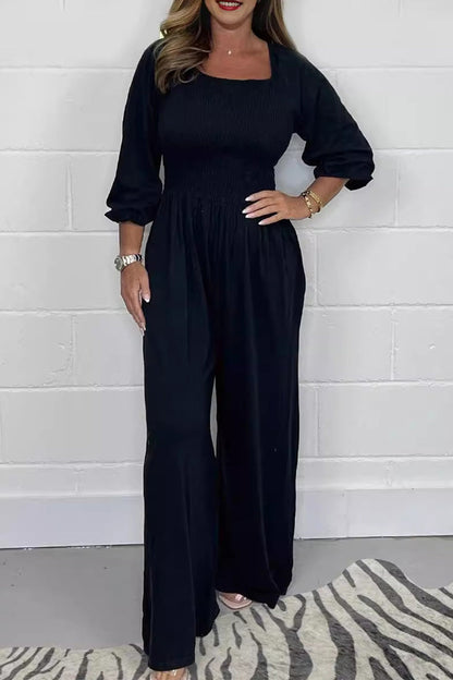 Simplicity Fold Square Collar Loose Jumpsuits