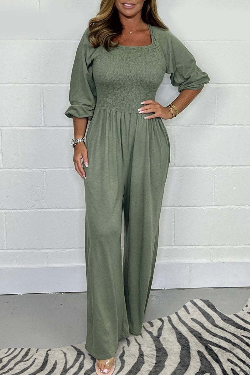 Simplicity Fold Square Collar Loose Jumpsuits
