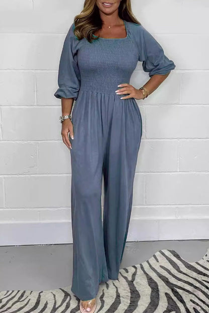 Simplicity Fold Square Collar Loose Jumpsuits
