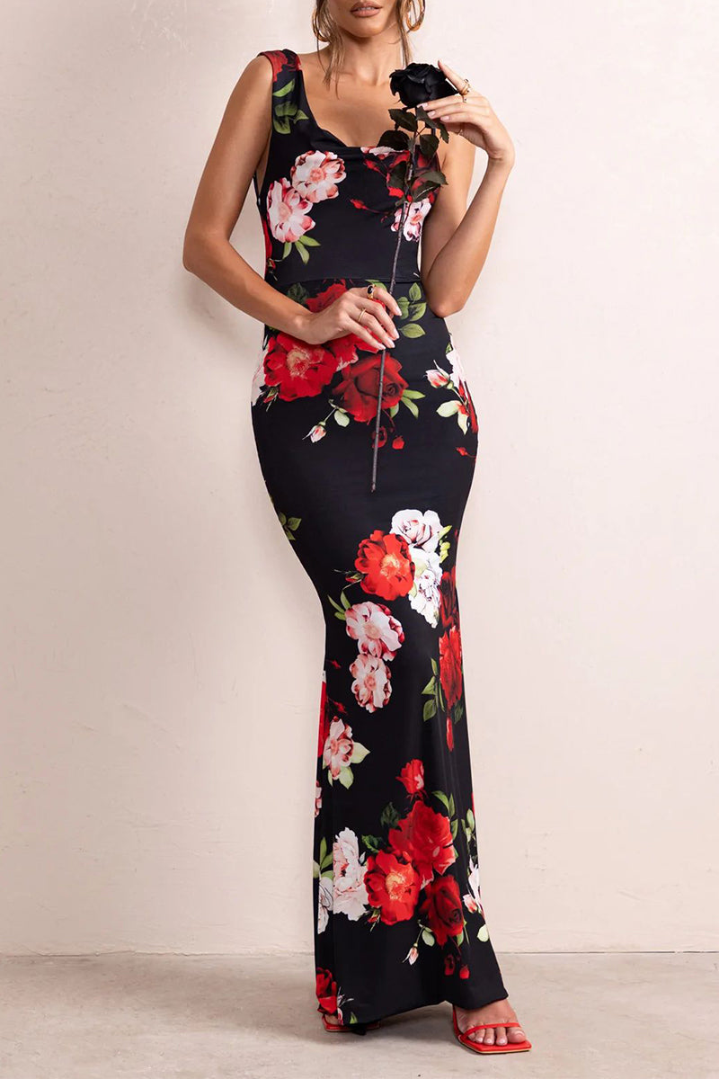 Backless Asymmetrical U Neck One Step Skirt Dresses
