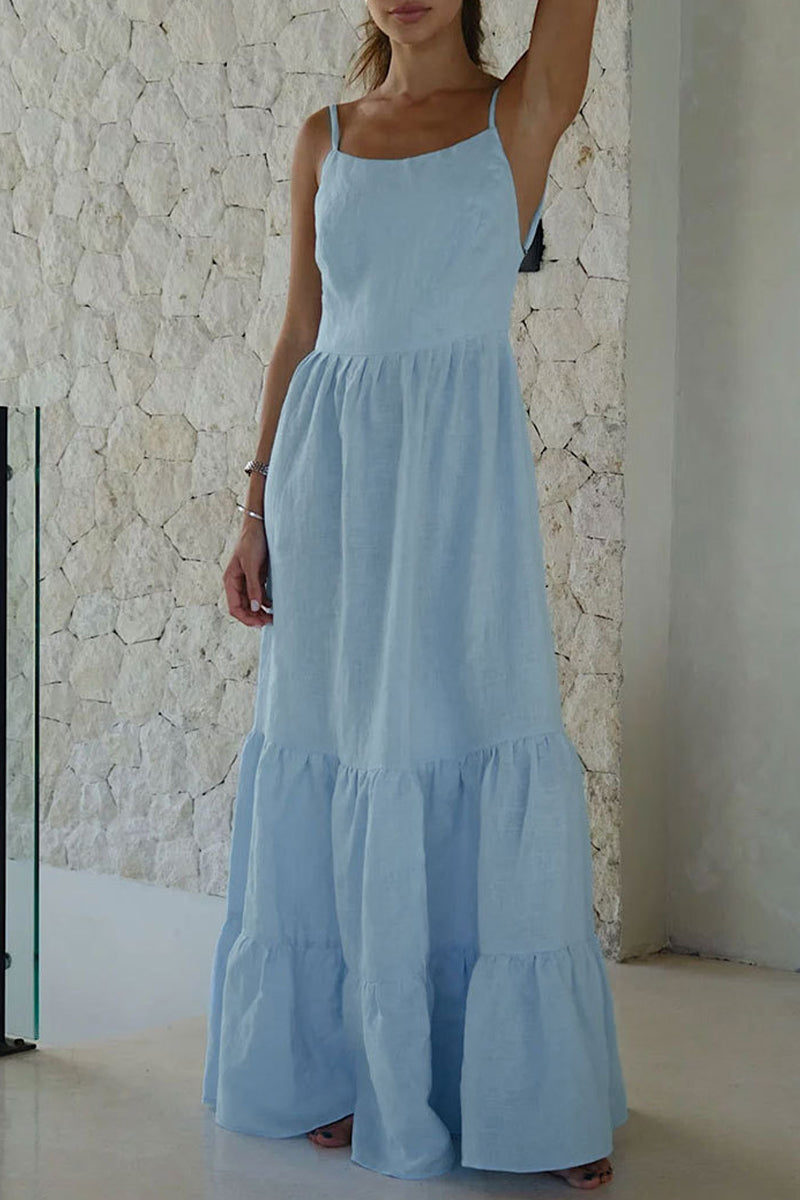 Vacation Frenulum Backless U Neck Cake Skirt Dresses