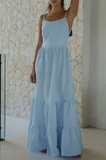 Vacation Frenulum Backless U Neck Cake Skirt Dresses