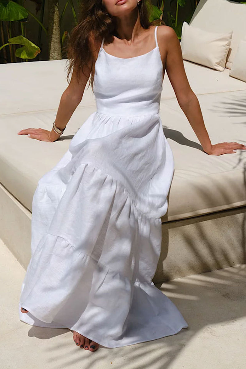 Vacation Frenulum Backless U Neck Cake Skirt Dresses