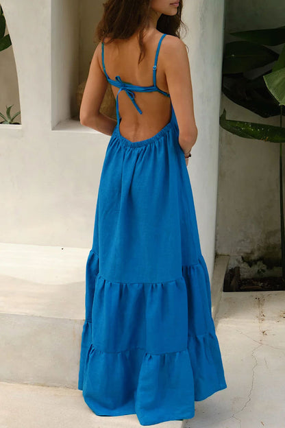 Vacation Frenulum Backless U Neck Cake Skirt Dresses