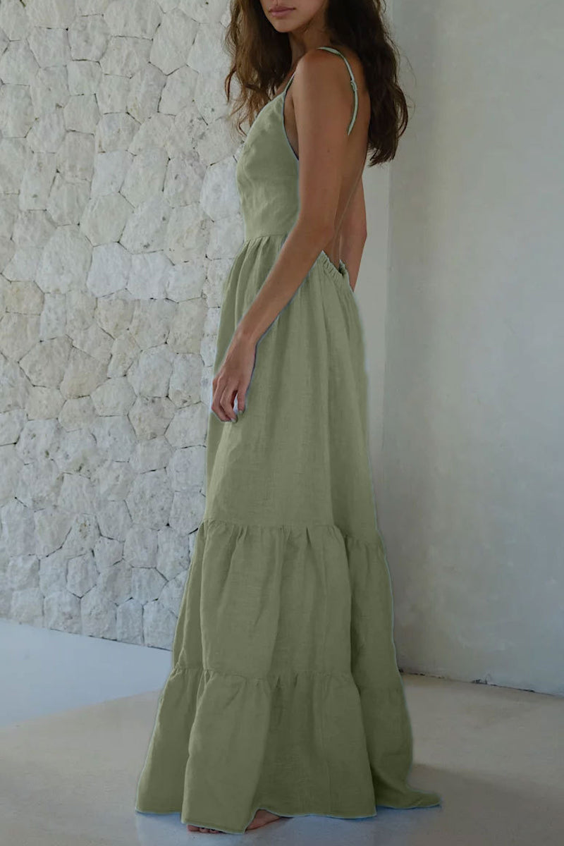 Vacation Frenulum Backless U Neck Cake Skirt Dresses
