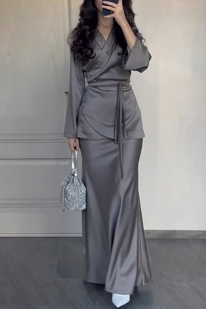 Simplicity Strap Design V Neck Long Sleeve Two Pieces