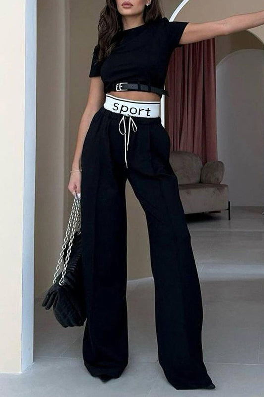 British Style Draw String With Belt O Neck Short Sleeve Two Pieces
