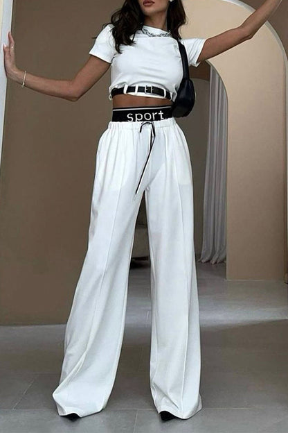 British Style Draw String With Belt O Neck Short Sleeve Two Pieces