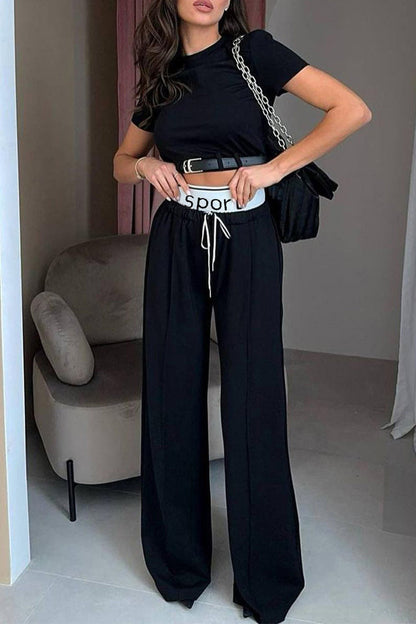 British Style Draw String With Belt O Neck Short Sleeve Two Pieces