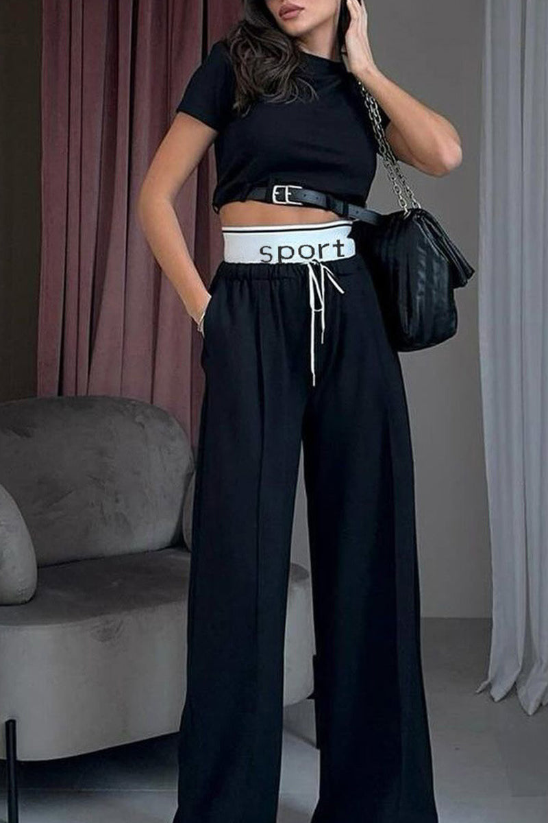 British Style Draw String With Belt O Neck Short Sleeve Two Pieces
