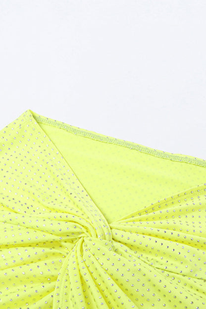 Vacation Slit Fold Rhinestone Halter Sleeveless Two Pieces