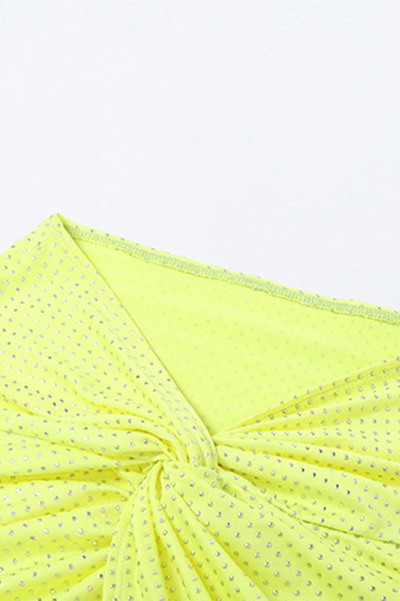 Vacation Slit Fold Rhinestone Halter Sleeveless Two Pieces