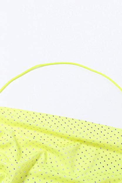 Vacation Slit Fold Rhinestone Halter Sleeveless Two Pieces