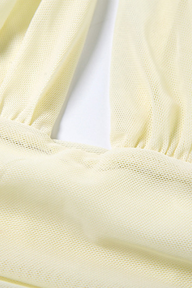 Backless Fold Mesh Halter Sleeveless Two Pieces
