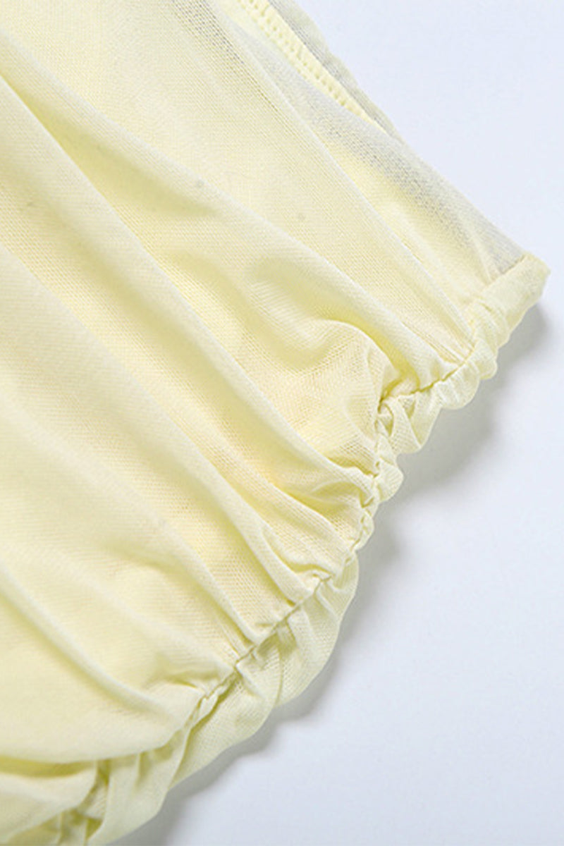 Backless Fold Mesh Halter Sleeveless Two Pieces