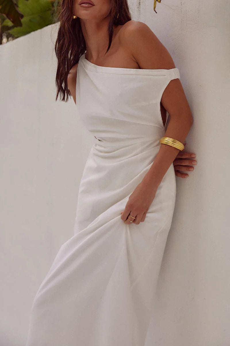 Asymmetrical Oblique Collar One Step Skirt Dresses(4 Colors)
