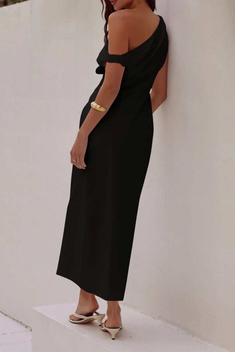 Asymmetrical Oblique Collar One Step Skirt Dresses(4 Colors)