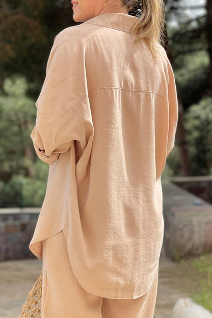 Daily Pocket Frenulum Turndown Collar Long Sleeve Two Pieces
