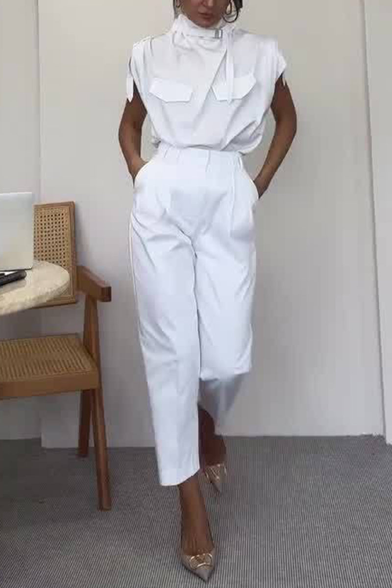 Street Patchwork Turtleneck Regular Jumpsuits