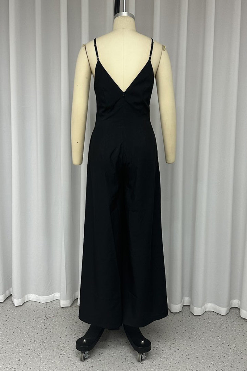 Simplicity Pocket V Neck Loose Jumpsuits