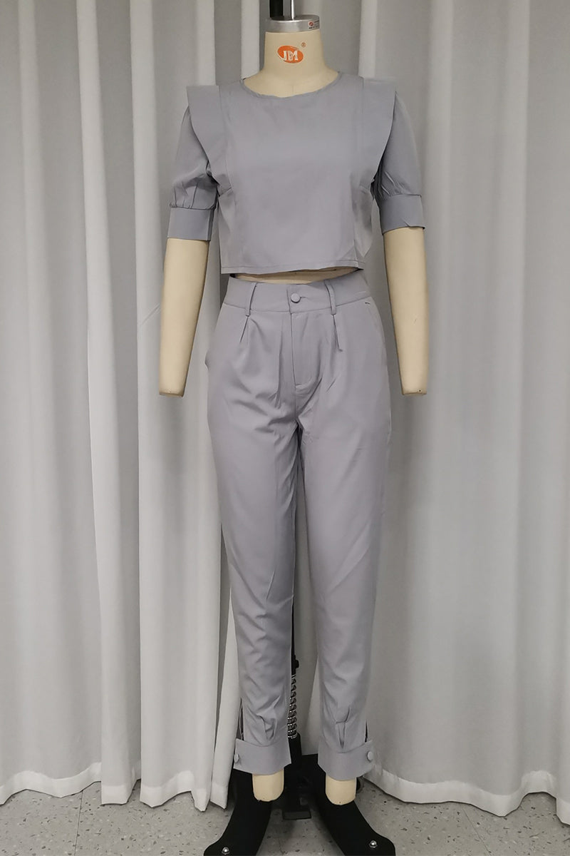 British Style Pocket Fold O Neck Short Sleeve Two Pieces