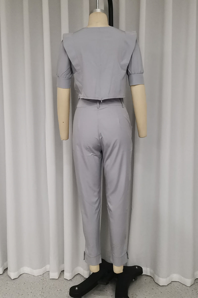 British Style Pocket Fold O Neck Short Sleeve Two Pieces