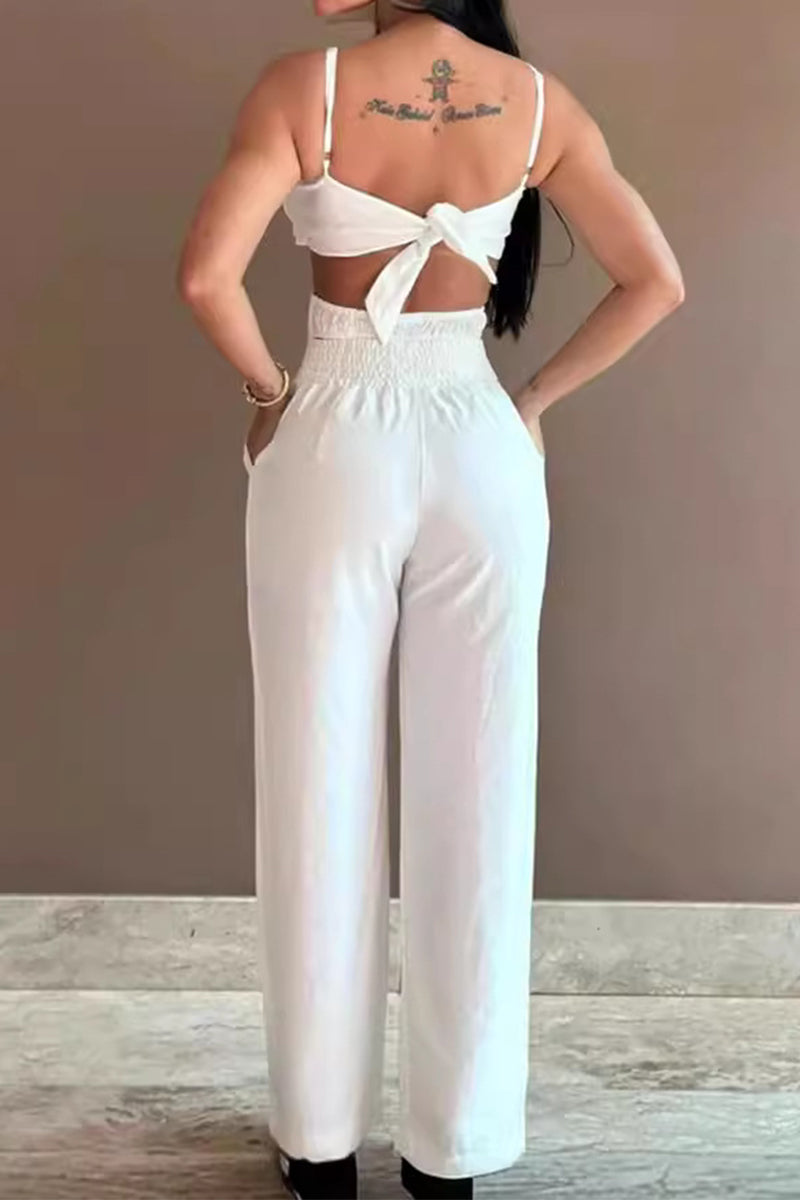 Hollowed Out Pocket Flowers Regular Jumpsuits