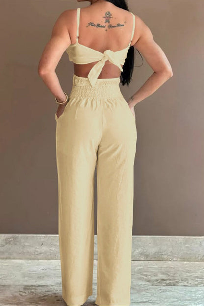 Hollowed Out Pocket Flowers Regular Jumpsuits