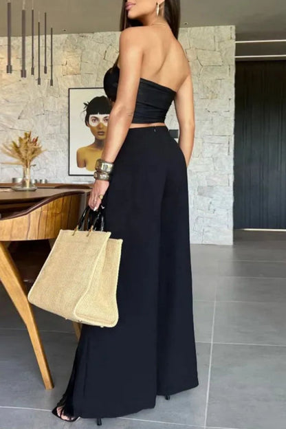 Tassel Hollowed Out Backless Slit Strapless Sleeveless Two Pieces