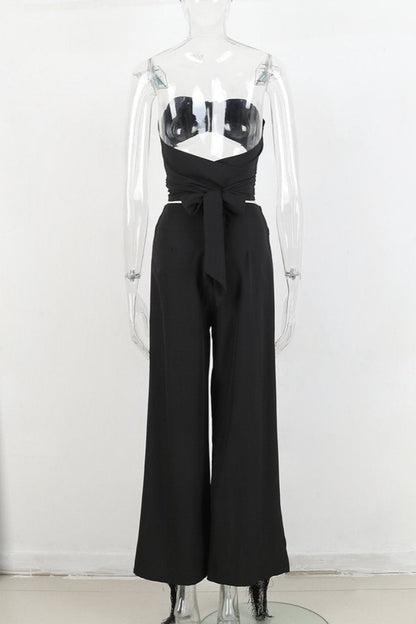 Tassel Hollowed Out Backless Slit Strapless Sleeveless Two Pieces