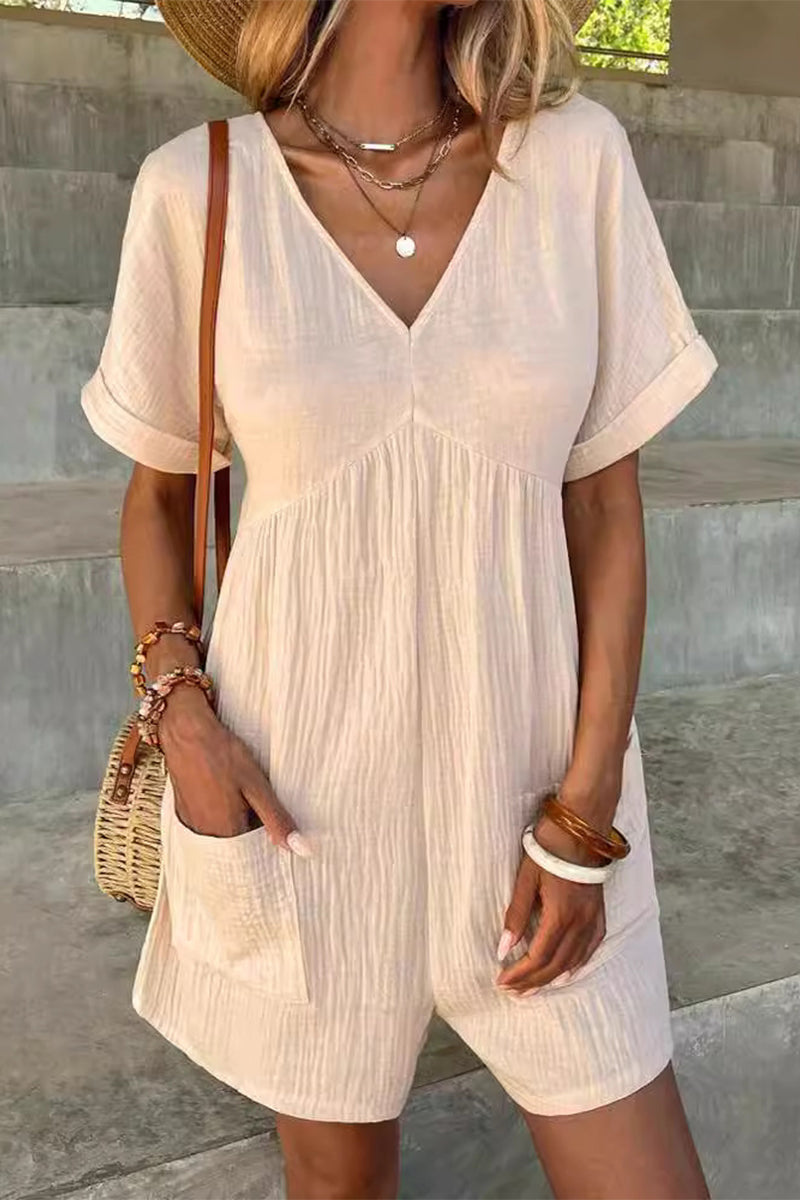 Simplicity Pocket V Neck Loose Rompers(5 Colors)