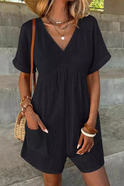 Simplicity Pocket V Neck Loose Rompers(5 Colors)