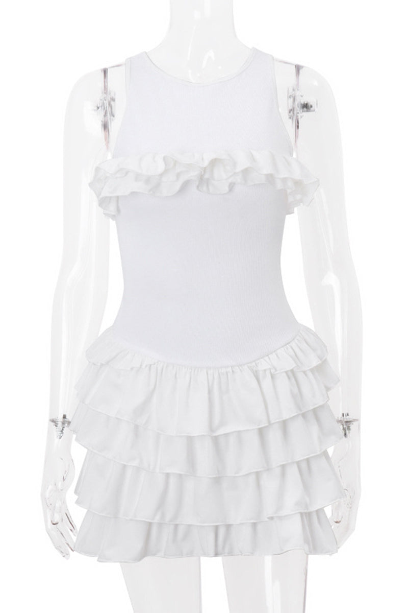 Backless Flounce Strap Design O Neck Cake Skirt Dresses