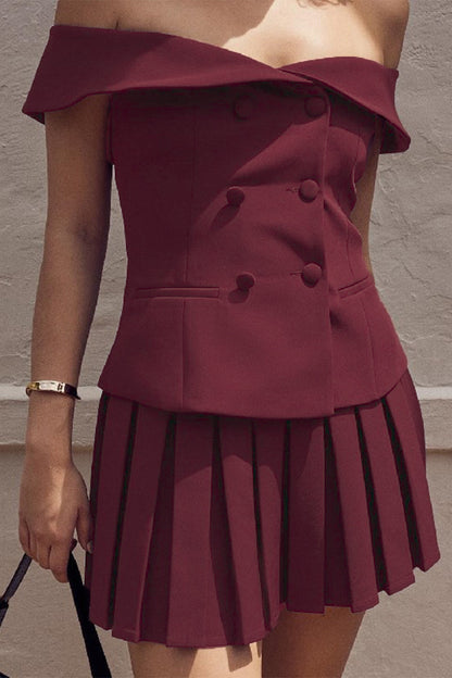 Celebrities Buckle Backless Pleated Off the Shoulder Two Pieces
