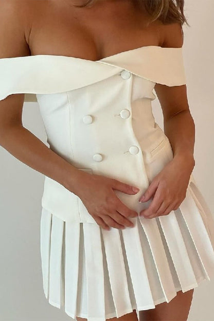 Celebrities Buckle Backless Pleated Off the Shoulder Two Pieces
