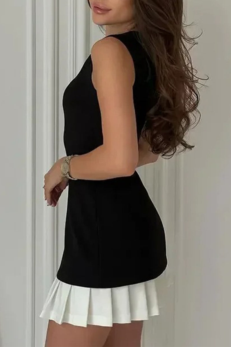 Celebrities Pleated O Neck Sleeveless Two Pieces