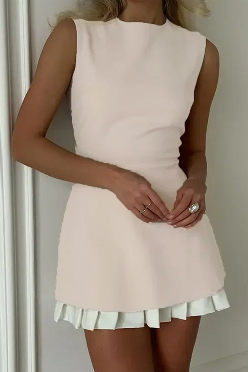 Celebrities Pleated O Neck Sleeveless Two Pieces