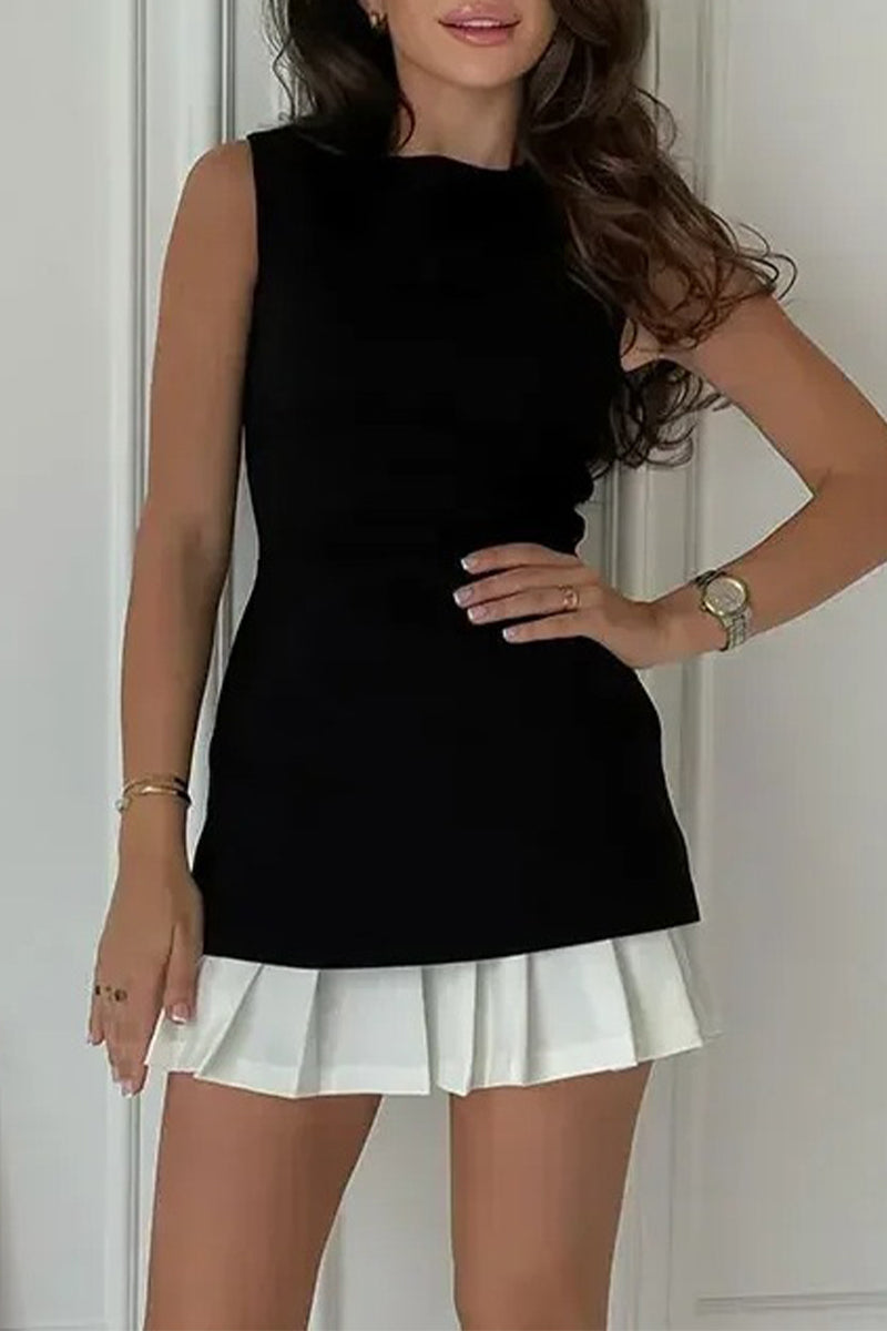 Celebrities Pleated O Neck Sleeveless Two Pieces