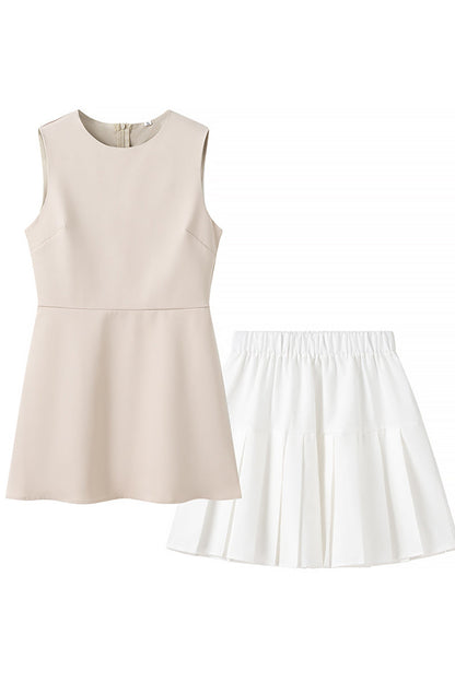 Celebrities Pleated O Neck Sleeveless Two Pieces