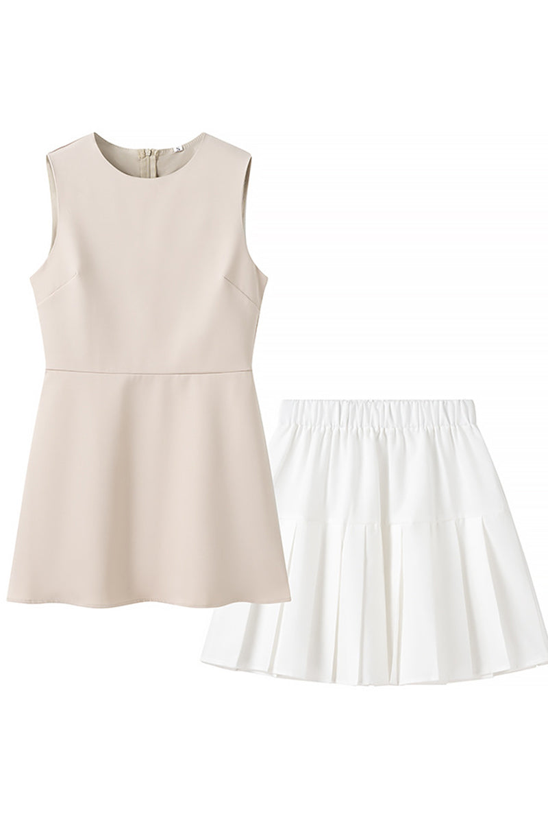 Celebrities Pleated O Neck Sleeveless Two Pieces