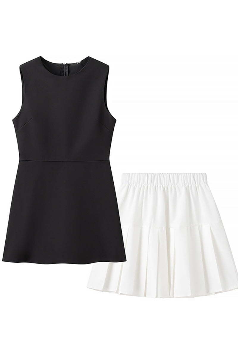 Celebrities Pleated O Neck Sleeveless Two Pieces