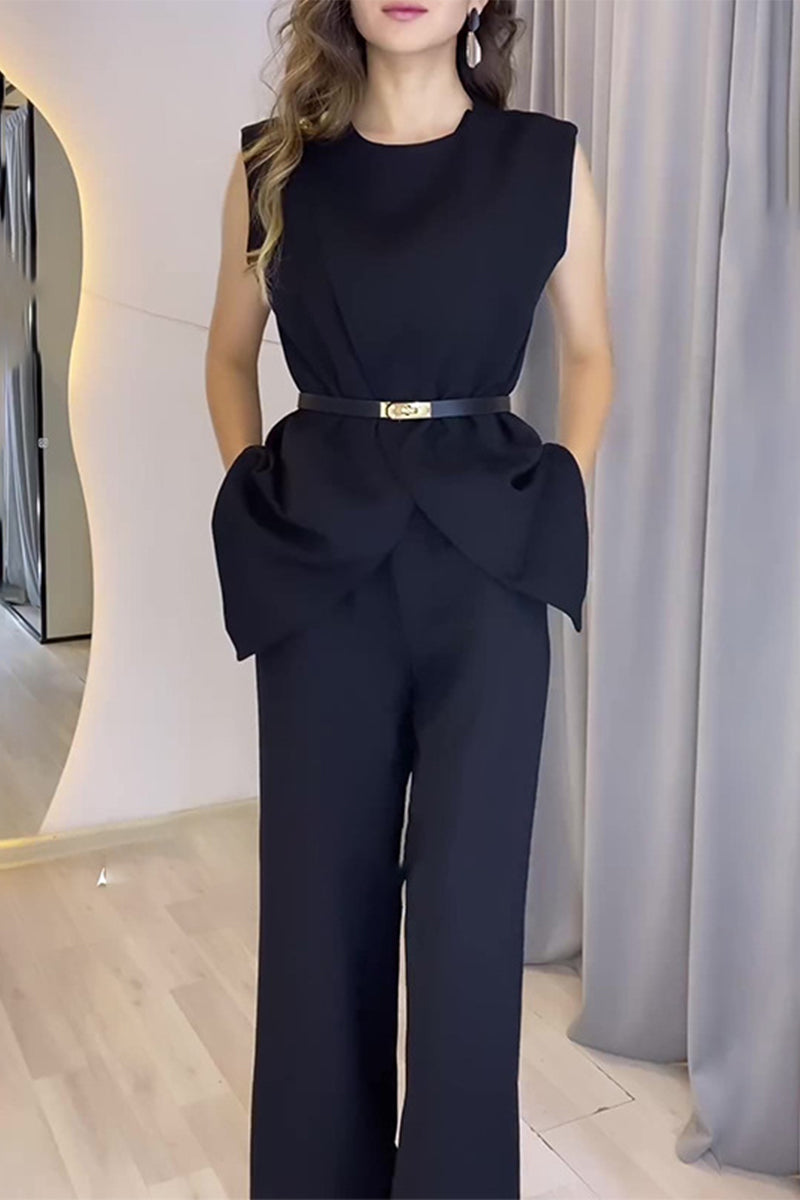 Simplicity Pocket O Neck Sleeveless Two Pieces