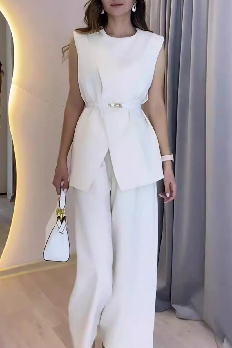 Simplicity Pocket O Neck Sleeveless Two Pieces