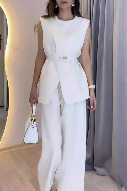 Simplicity Pocket O Neck Sleeveless Two Pieces