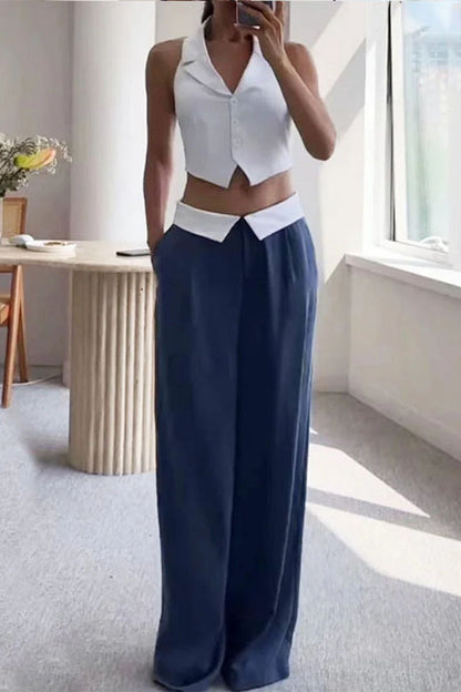 Buckle Turn-back Collar Sleeveless Two Pieces