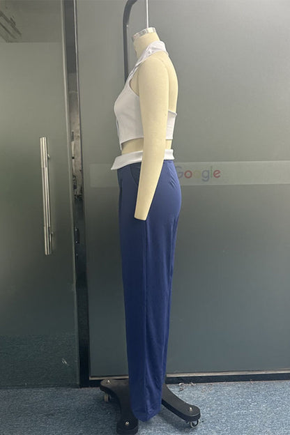 Buckle Turn-back Collar Sleeveless Two Pieces