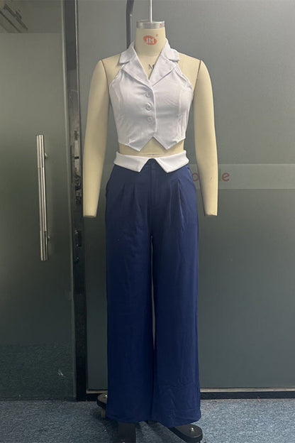 Buckle Turn-back Collar Sleeveless Two Pieces