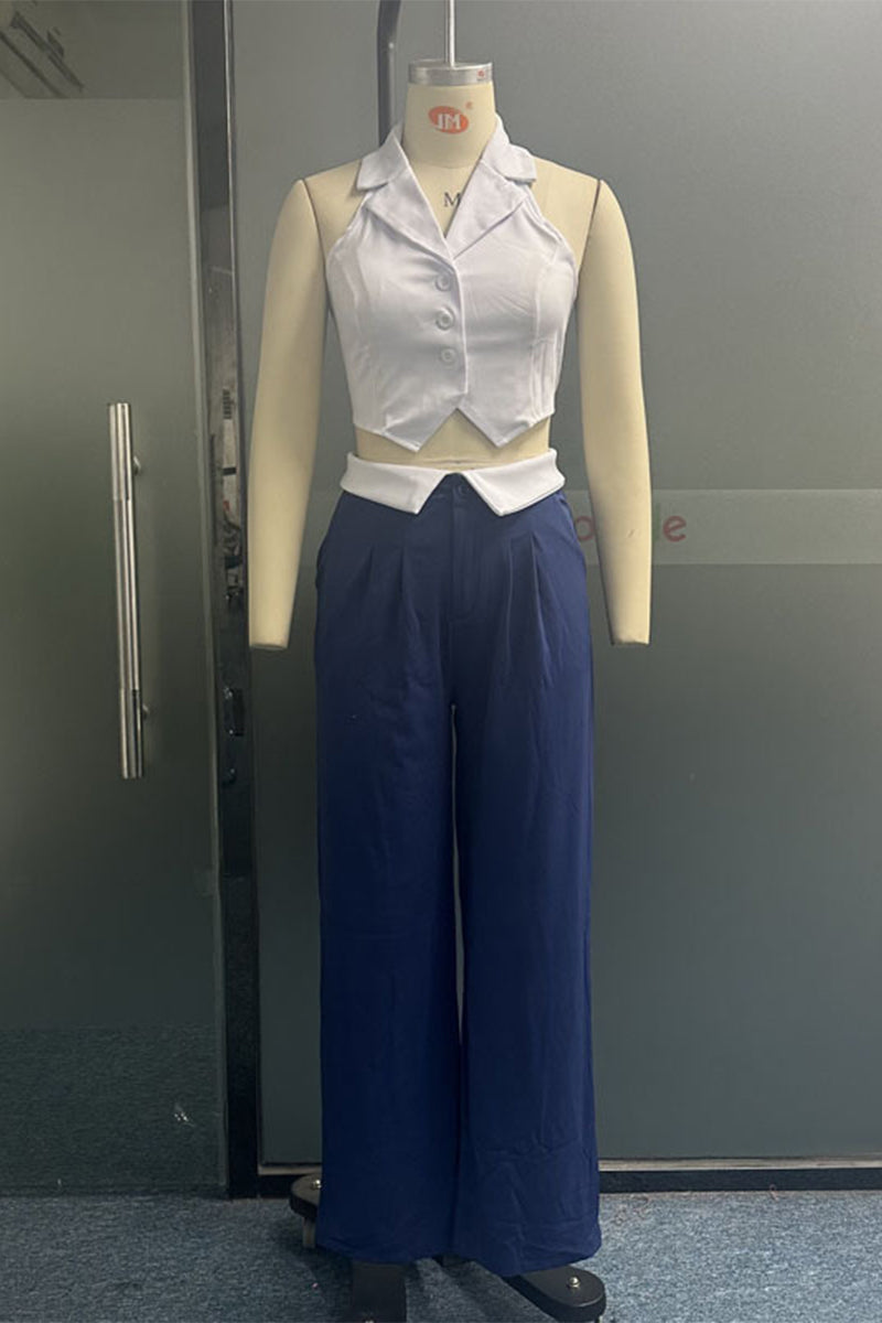 Buckle Turn-back Collar Sleeveless Two Pieces